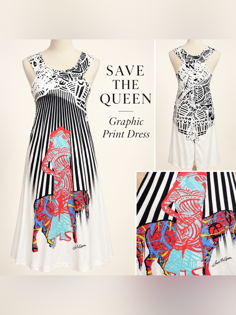 Save The Queen Y2K Graphic Stripe Racerback Midi Dress Rare Italy